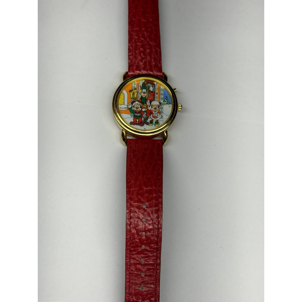 Vintage Disney Credit Card Holiday Watch Mickey Minnie Goofy Red Strap